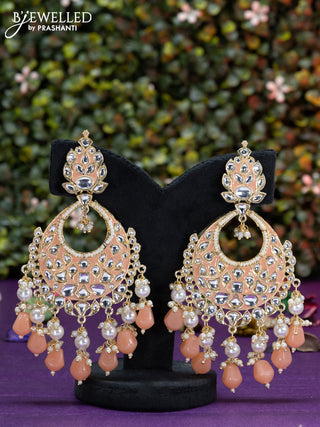 Fashion dangler peach minakari earrings with beads and pearl hangings