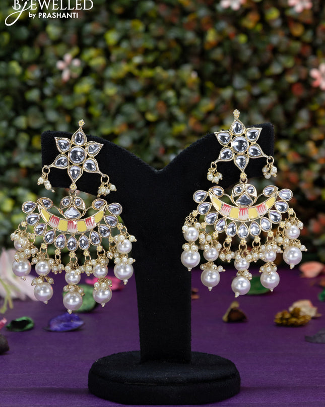 Fashion dangler cream minakari earrings with pearl hangings