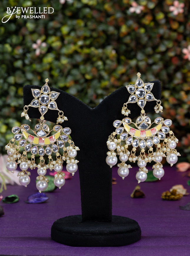 Fashion dangler cream minakari earrings with pearl hangings