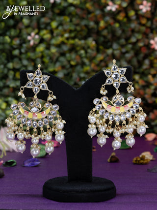 Fashion dangler cream minakari earrings with pearl hangings