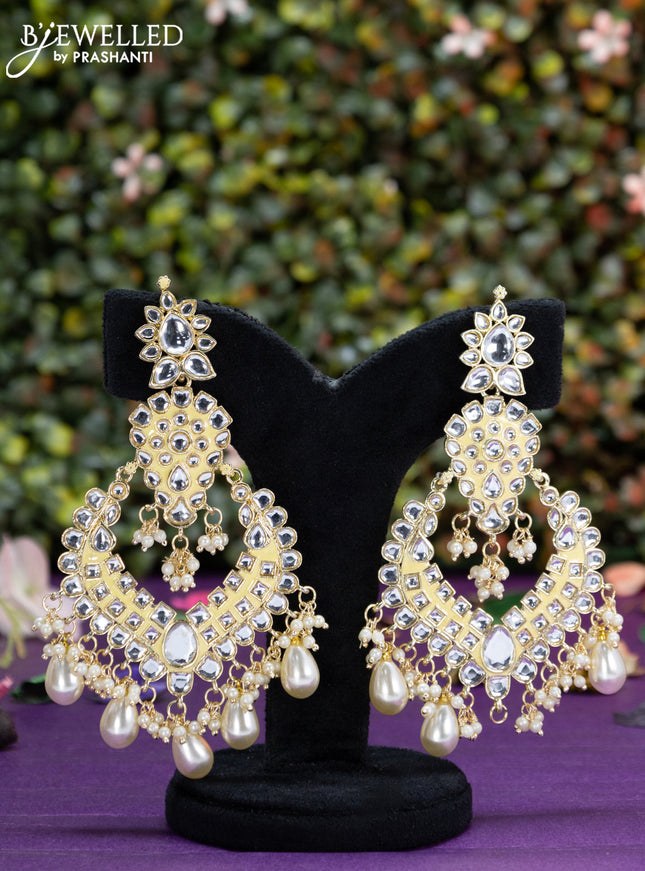 Fashion dangler cream earrings minakari work with kundan stones and beads hangings