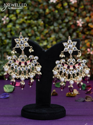 Fashion dangler wine shade minakari earrings with beads and pearl hangings