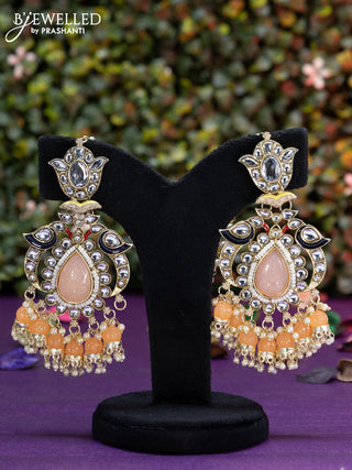 Fashion dangler peach minakari earrings with kundan stones and beads hangings