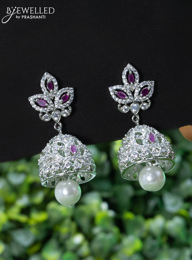 Zircon choker peacock design with ruby & cz stones and pearl hangings