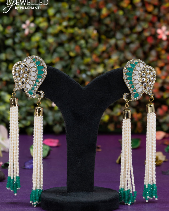 Fashion dangler teal green earrings with pearl hangings