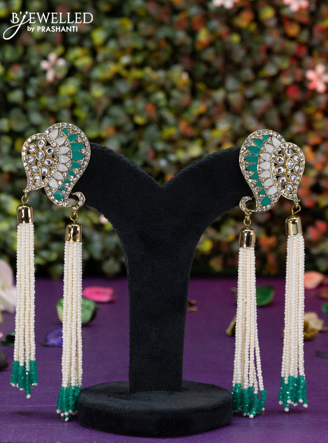 Fashion dangler teal green earrings with pearl hangings