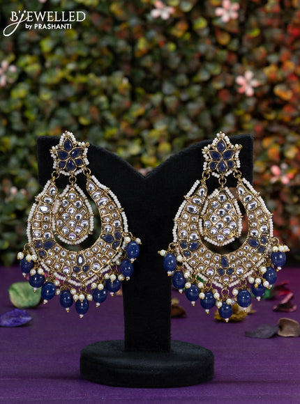 Fashion dangler dark blue minakari earrings with kundan stones beads hangings