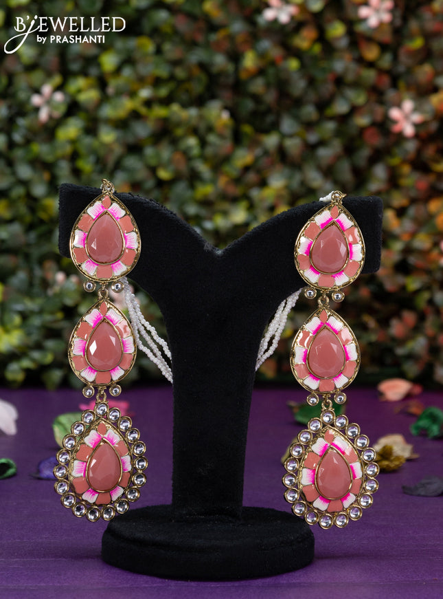 Fashion dangler minakari earrings with peach and kundan stores