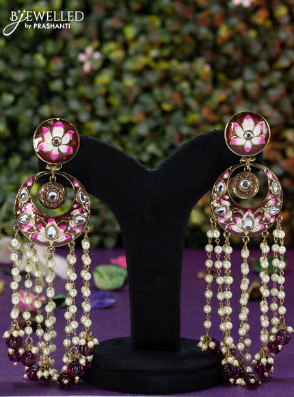 Fashion dangler chanbali maroon minakari earrings with pearl hangings