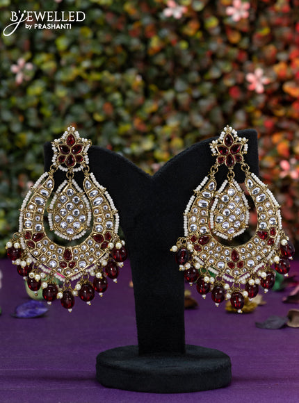Fashion dangler maroon minakari earrings with kundan stones beads hangings