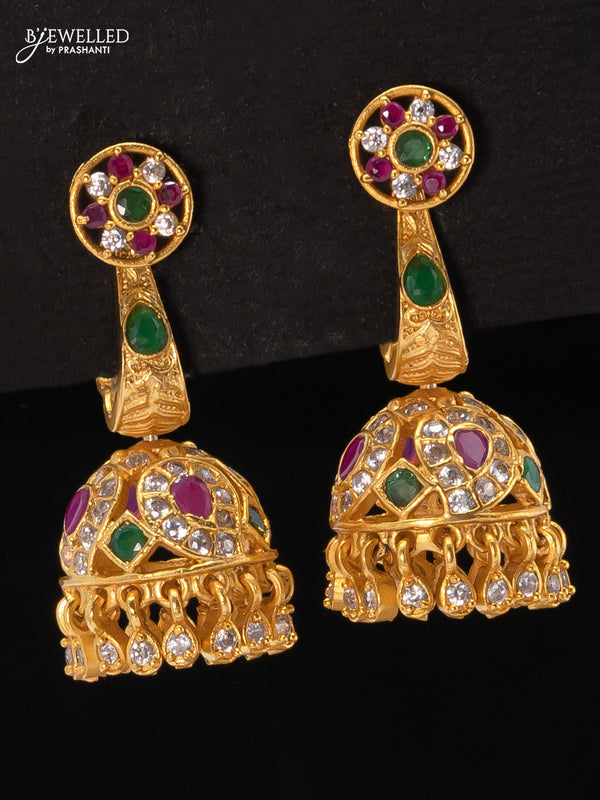 Antique jhumkas kemp and cz stone with hangings