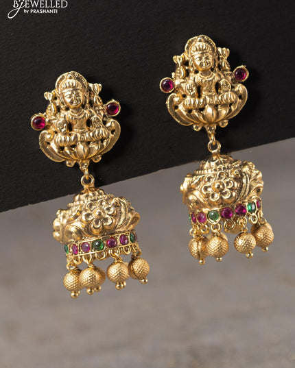 Antique jhumka lakshmi design with kemp stone and golden beads hangings - {{ collection.title }} by Prashanti Sarees