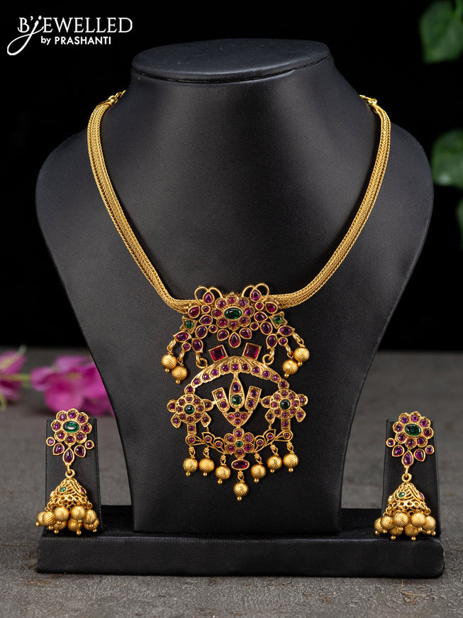Antique Necklace with shanku & chakra and namam pendant with golden beads hangings