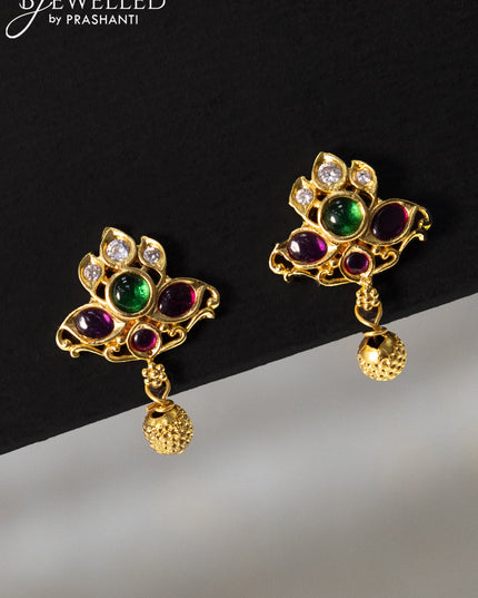 Antique earrings with kemp & cz stone and golden bead hanging