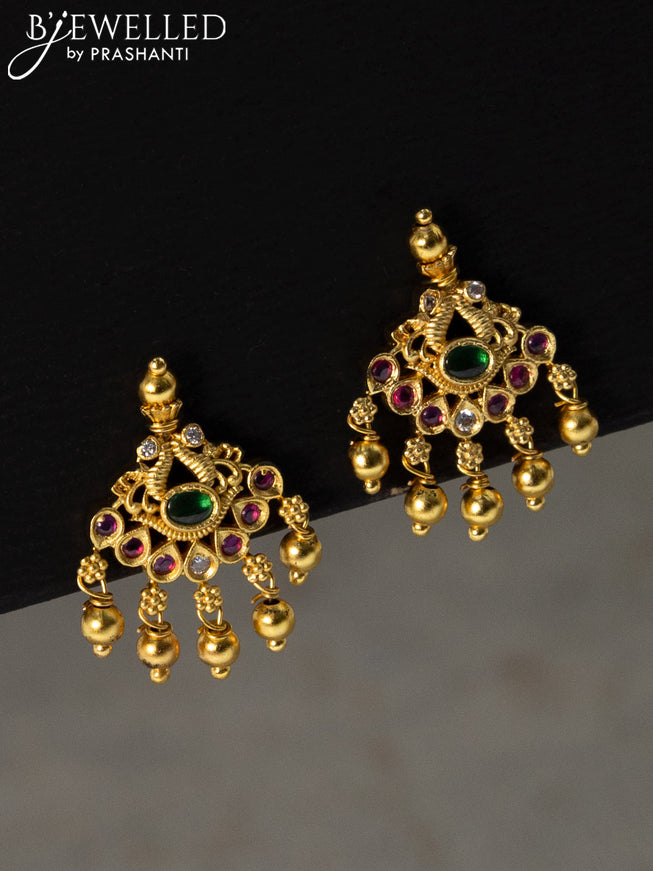 Antique earrings with kemp & cz stone and golden beads hanging