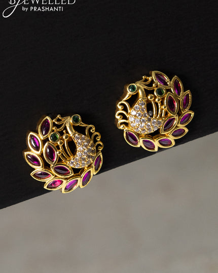 Antique earrings peacock design with kemp and cz stone