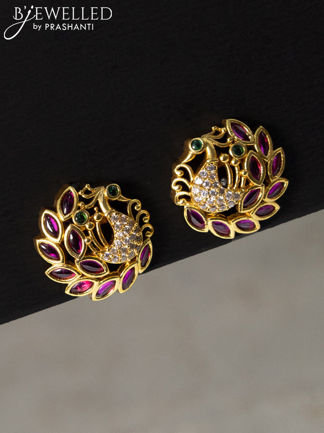 Antique earrings peacock design with kemp and cz stone