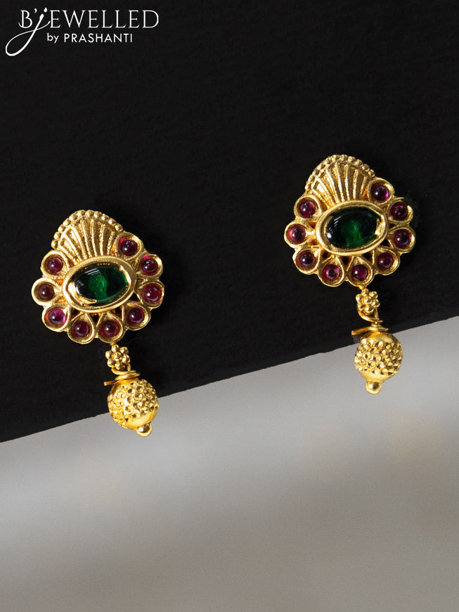Antique earrings with kemp and golden bead hanging