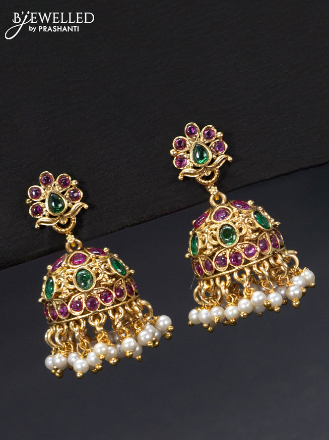 Antique jhumka with kemp stones and pearl hangings