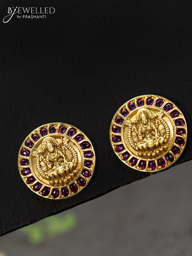 Antique earrings lakshmi design with pink kemp stones