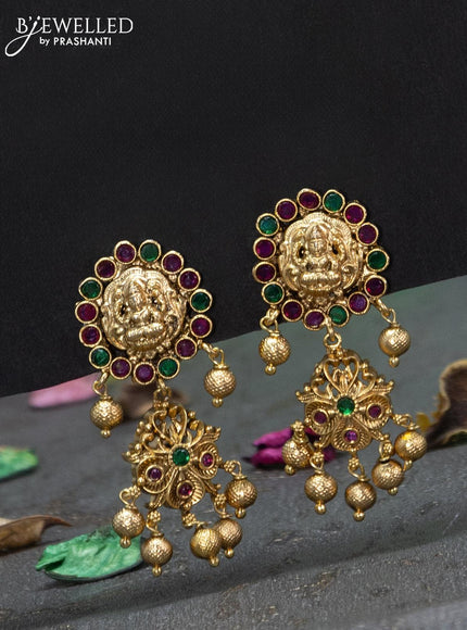 Black thread necklace kemp stones with lakshmi pendant and golden beads hangings