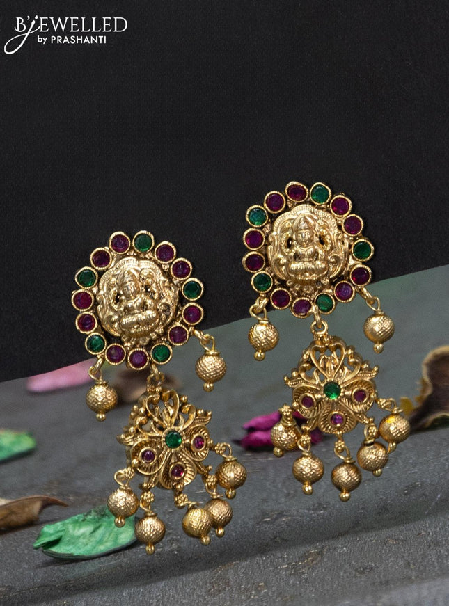 Black thread necklace kemp stones with lakshmi pendant and golden beads hangings