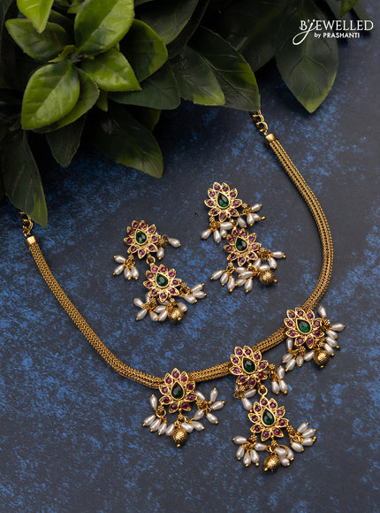 Antique attigai necklace with kemp stones and pearl & golden beads hanging