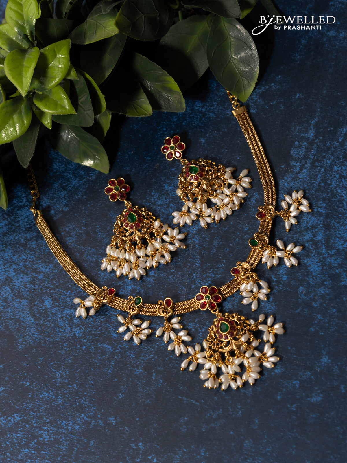 Saree Antique Jewels Online Antique Gold And Green Beads Studded