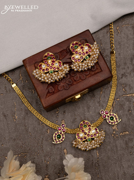 Antique attigai necklace with kemp & kundan stones and pearls