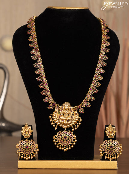Antique haaram manga & lakshmi design with kemp stones golden beads hanging