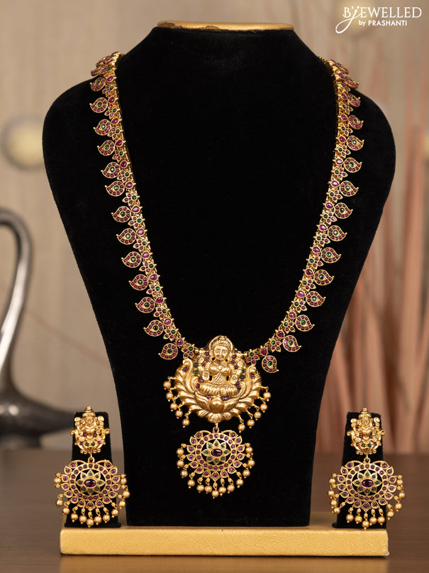 Antique haaram manga & lakshmi design with kemp stones golden beads hanging