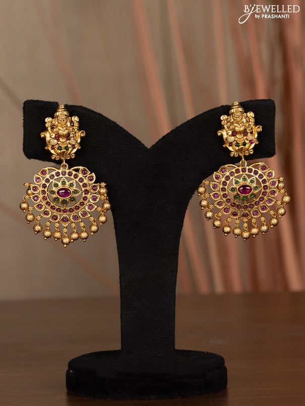 Antique haaram manga & lakshmi design with kemp stones golden beads hanging