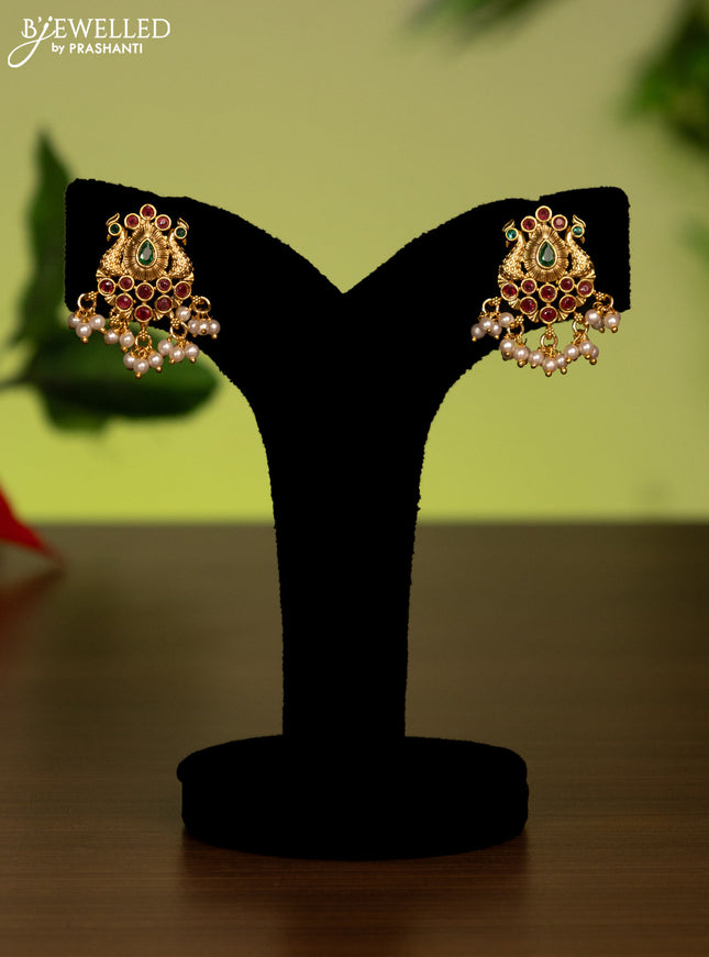 Antique attigai necklace peacock & chandbali design with kemp stones and pearl hangings