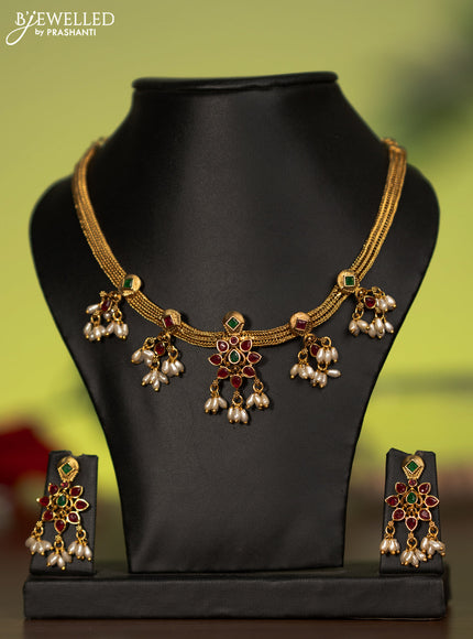 Antique attigai necklace with kemp stones and pearl hangings