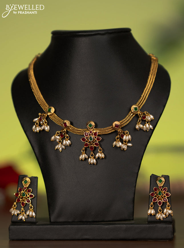 Antique attigai necklace with kemp stones and pearl hangings