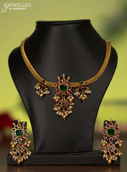 Antique attigai necklace with kemp stones and pearl hangings