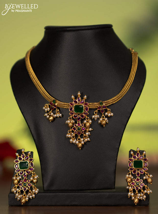 Antique attigai necklace with kemp stones and pearl hangings