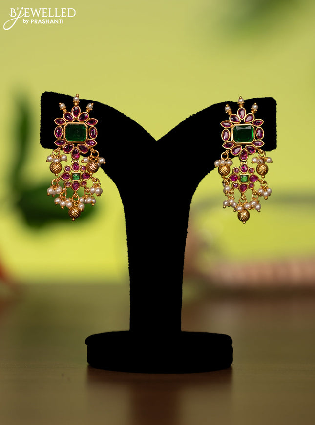 Antique attigai necklace with kemp stones and pearl hangings