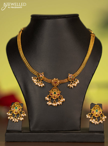 Antique attigai necklace with kemp stones and pearl hangings