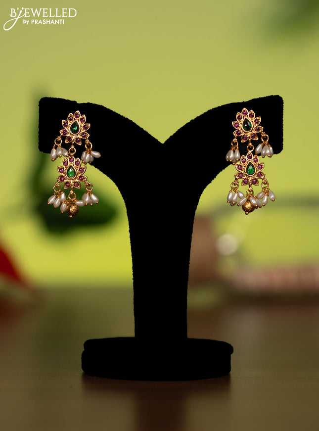 Antique attigai necklace with kemp stones and pearl & golden beads hanging