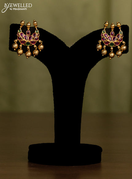 Black thread necklace chandbali design with kemp stones golden beads hanging