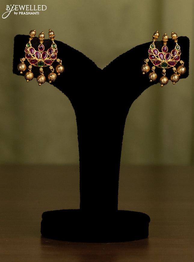 Black thread necklace chandbali design with kemp stones golden beads hanging