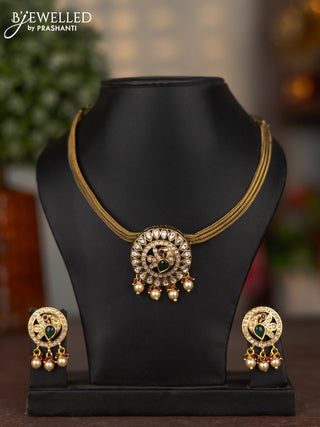 Antique attigai necklace peacock design with kemp & kundan stones and pearl hangings