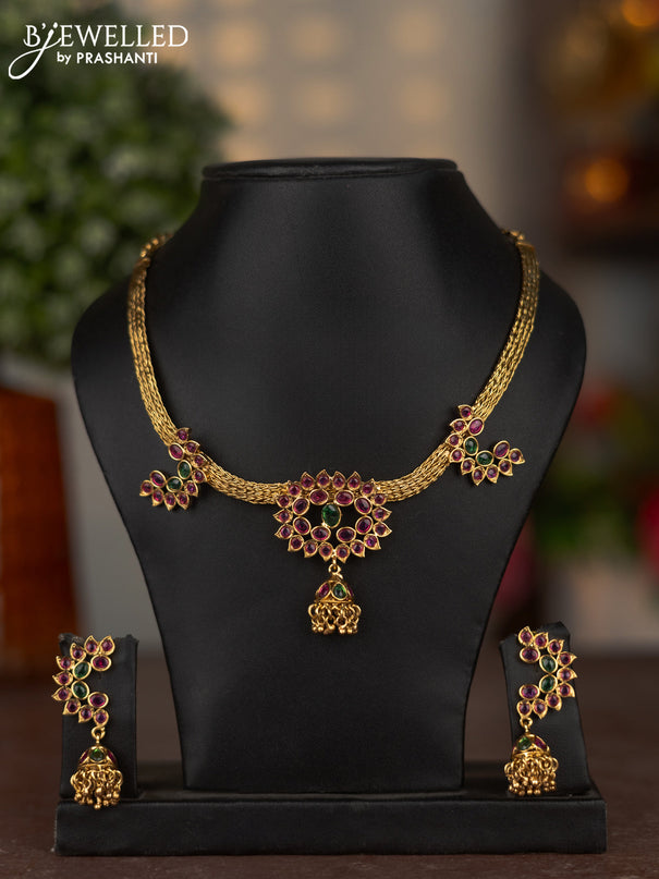 Antique attigai necklace with kemp stones and golden beads hangings
