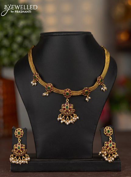 Antique attigai necklace with kemp stones and pearl hangings