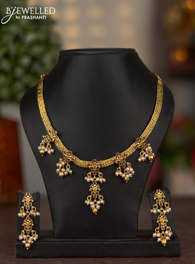 Antique attigai necklace with kemp stones and pearl & golden beads hangings