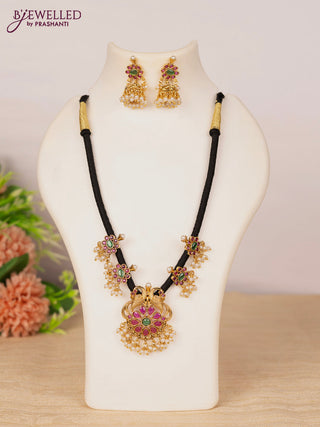 Black thread necklace peacock design with kemp stones and pearl hangings