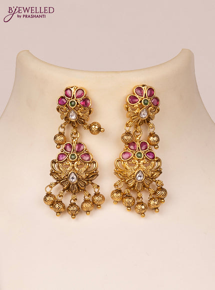 Black thread necklace peacock design with kemp & kundan stones and golden beads hangings