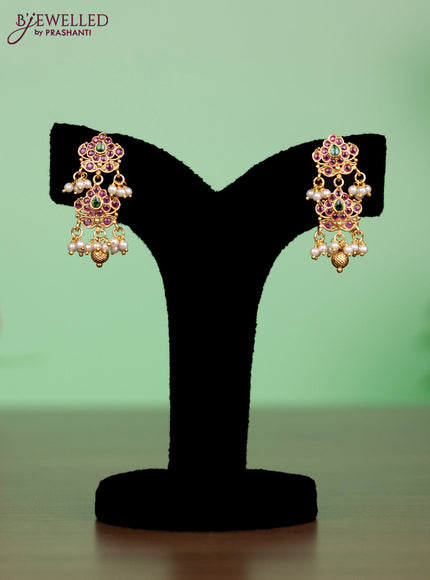 Antique attigai necklace in floral design with kemp stones and pearl hanging