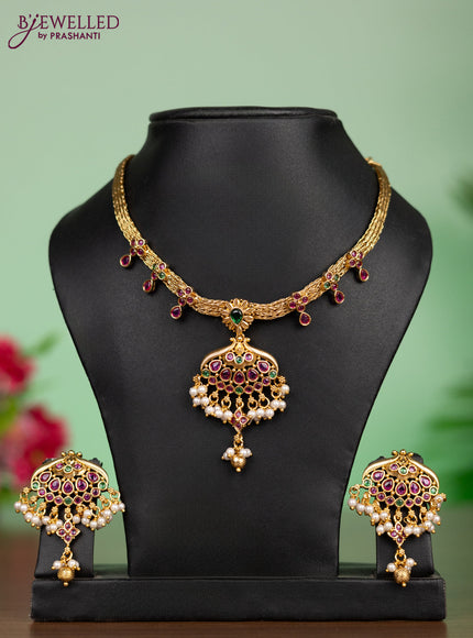 Antique attigai necklace with kemp stones and pearl hanging